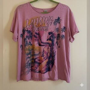 Magnolia Pearl Lahaina Strong Pink Distressed Graphic Women's Top One Size